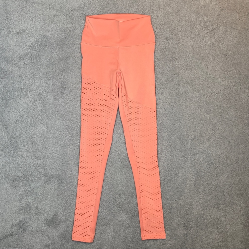 Buffbunny Leggings Womens Small Orange Perforated Design High Waist Acrive Wear